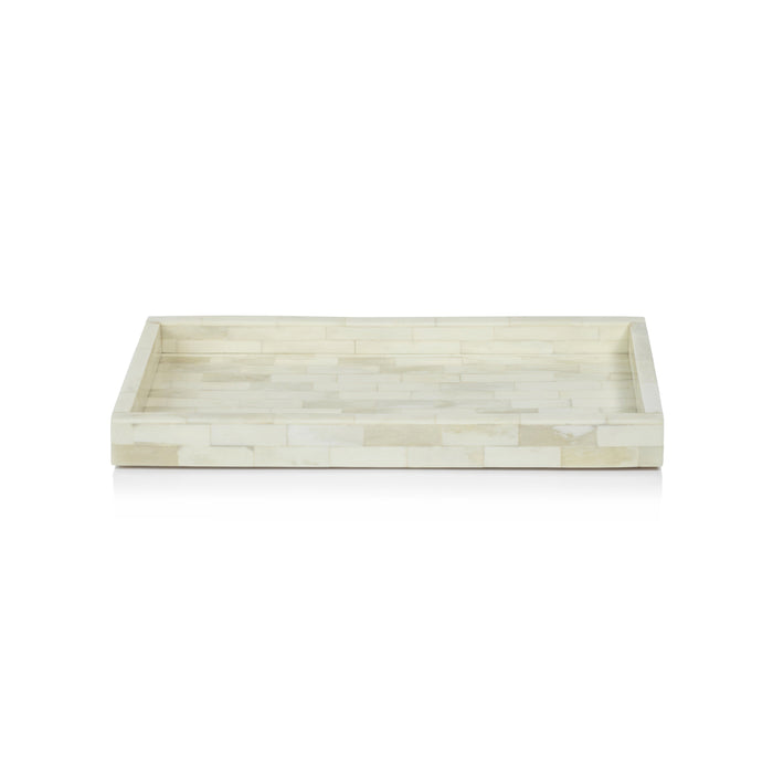 White Bone Inlay Decorative Tray | Bone & Brass