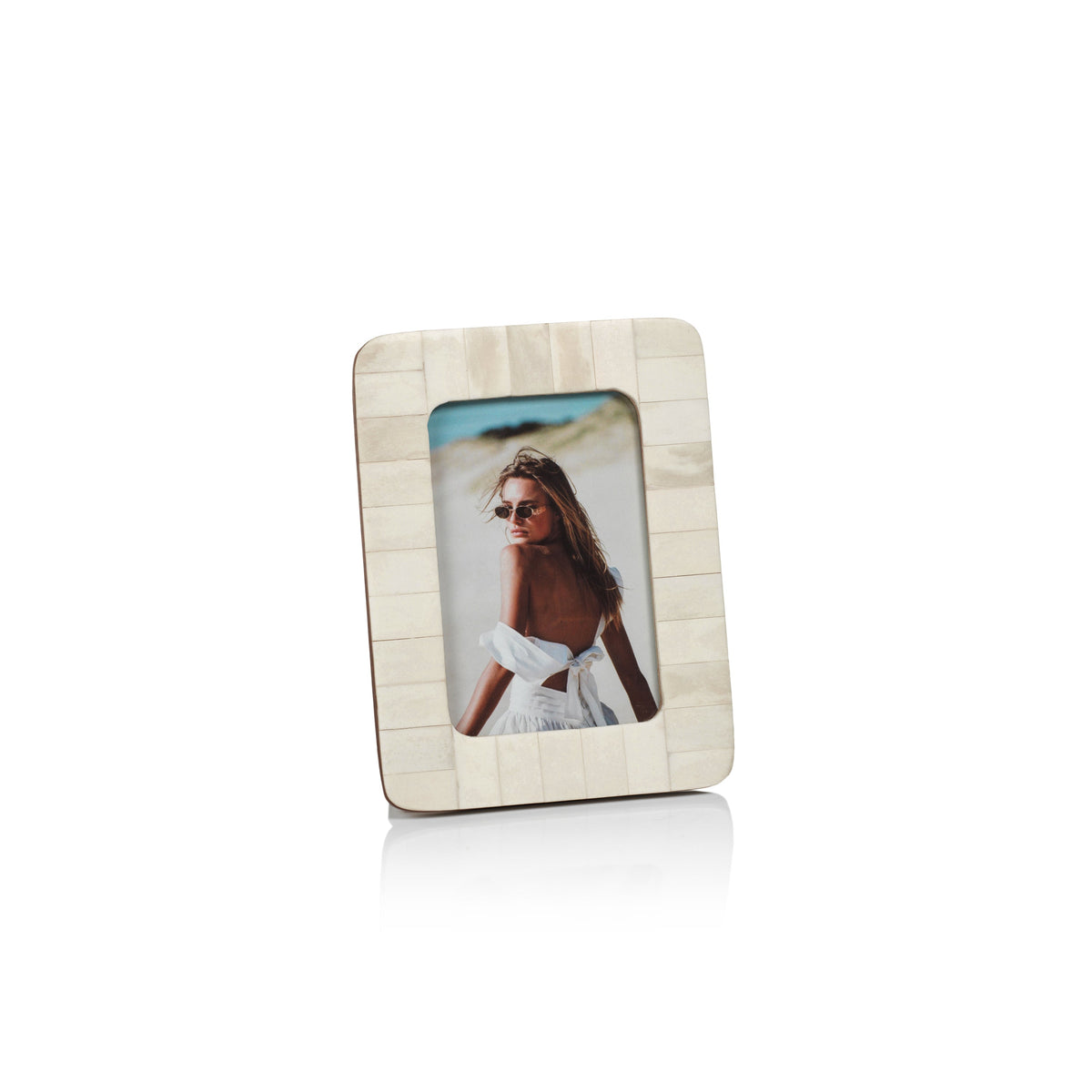 White Bone Inlay Photo Frame Rounded Corners 4x6 - Frame Side View | Bone & Brass