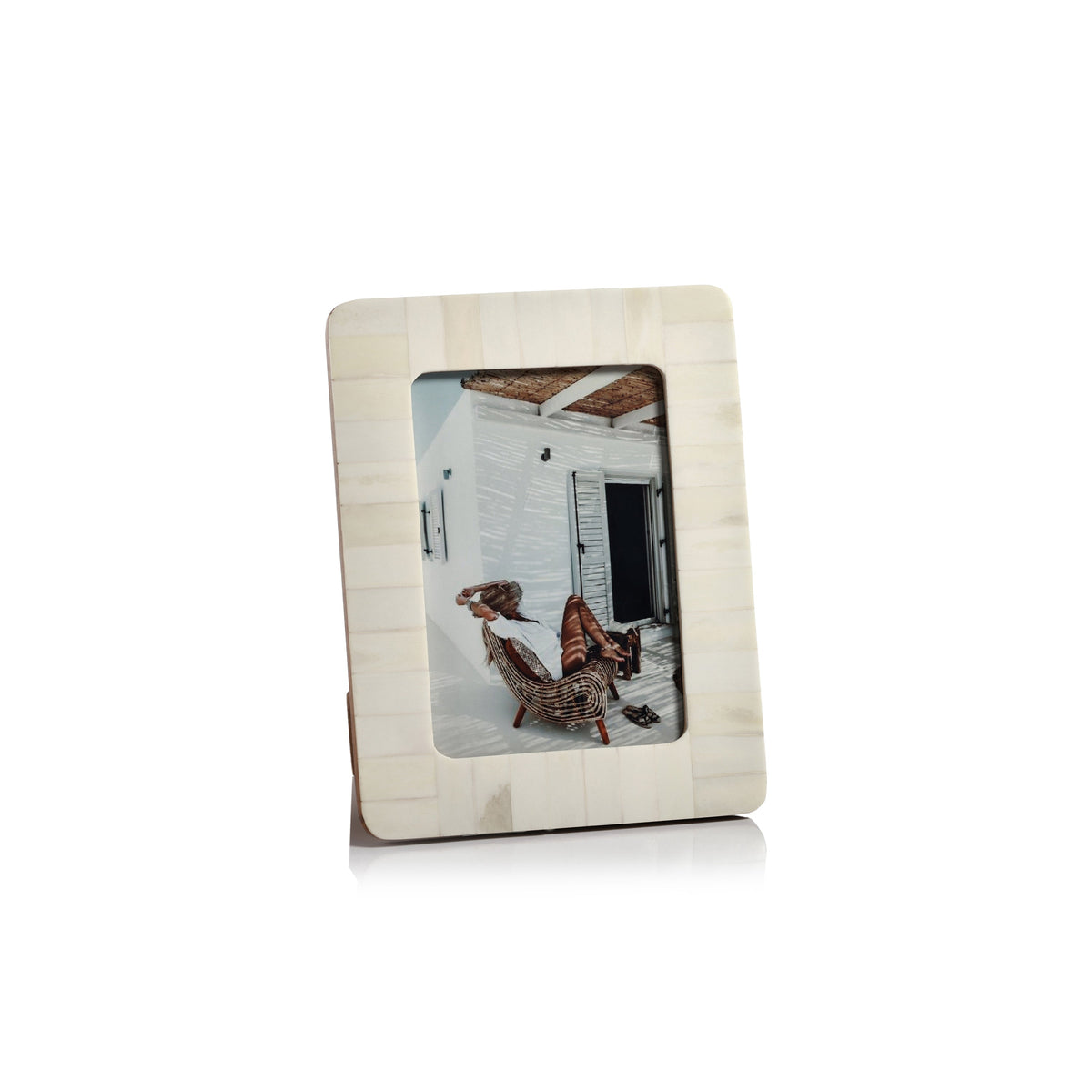 White Bone Inlay Photo Frame Rounded Corners 5x7 | Bone & Brass