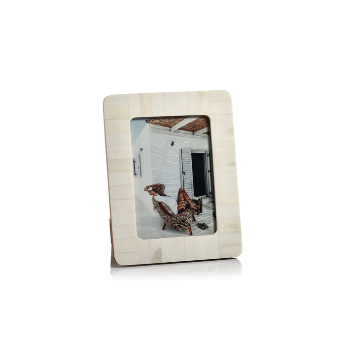 White Bone Inlay Photo Frame Rounded Corners 5x7 | Bone & Brass