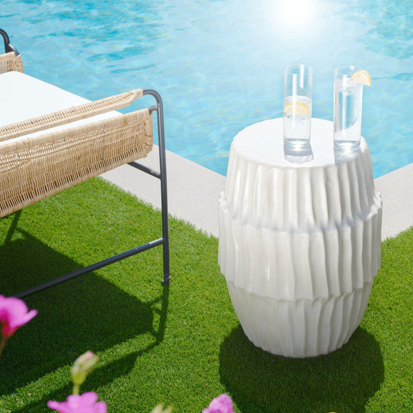 White Ceramic Side Table - Table Side View | Bone & Brass