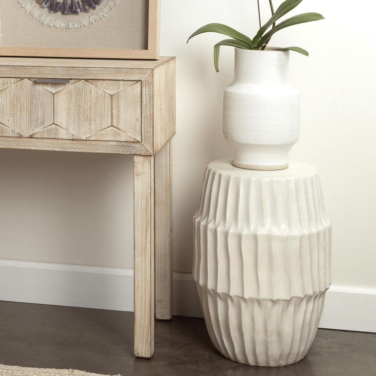 White Ceramic Side Table - Table Top View | Bone & Brass