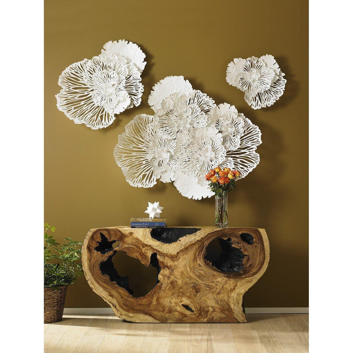 White Flower Wall Art, Large - Wall Decor Frame Detail | Bone & Brass