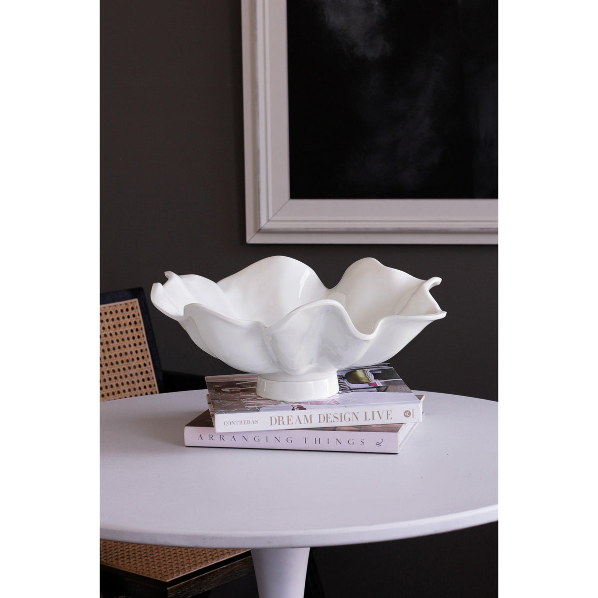 White Havana Aries Large Pedestal Bowl - Bowl Top View | Bone & Brass