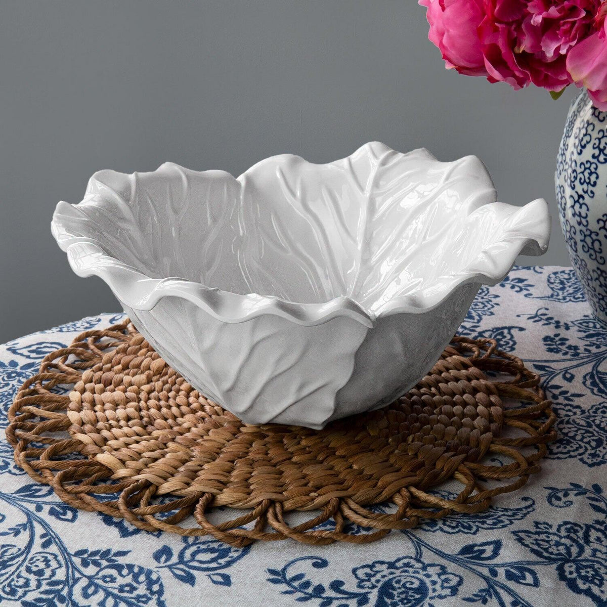 White Lettuce Large Serving Bowl - Bowl Detail | Bone & Brass