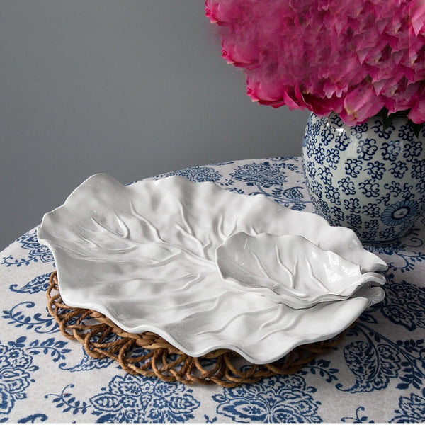 White Lettuce Leaf Chip & Dip Serving Bowls - Set Detail | Bone & Brass