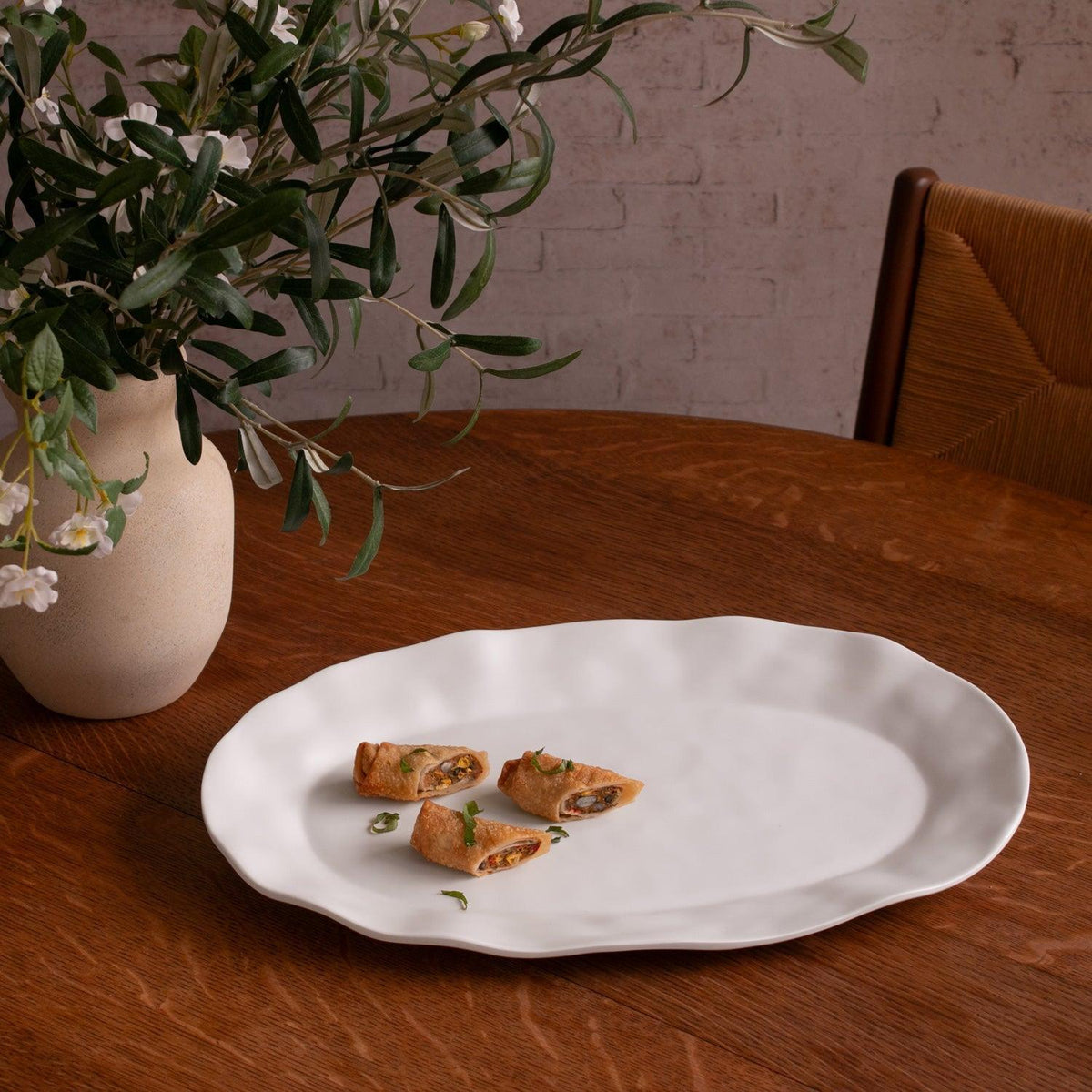 White Nube Large Oval Platter - Platter Detail | Bone & Brass