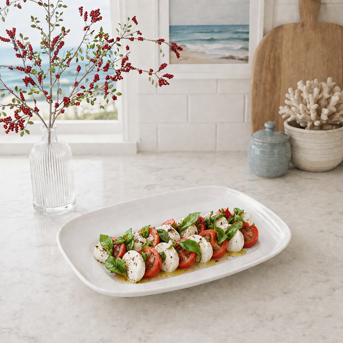 White Nube Medium Rectangle Serving Platter - Platter Detail | Bone & Brass