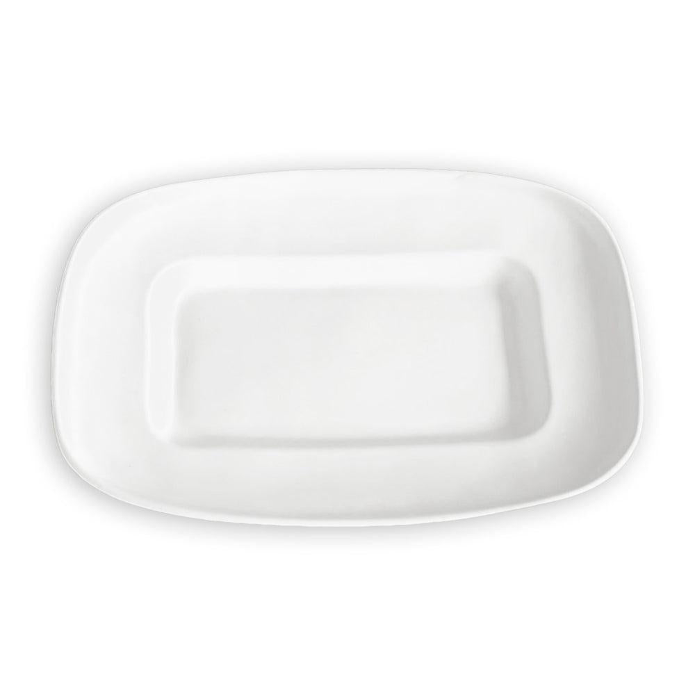White Nube Medium Rectangle Serving Platter - Platter Top View | Bone & Brass