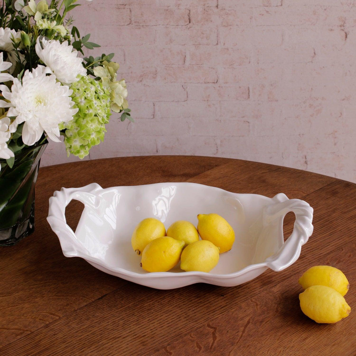 White  Sasha Medium Bowl with Handles - Bowl Detail | Bone & Brass