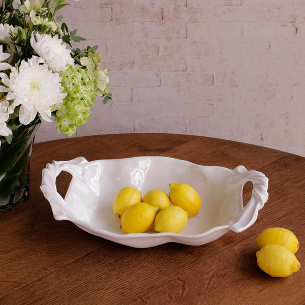 White  Sasha Medium Bowl with Handles - Bowl Detail | Bone & Brass