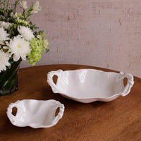 White  Sasha Medium Bowl with Handles - Bowl Top View | Bone & Brass