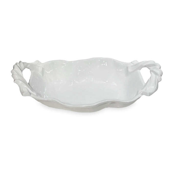 White  Sasha Medium Bowl with Handles | Bone & Brass
