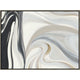 White Wave Giclee Painting: abstract art with fluid black, gray, beige, and white brushstrokes in a black frame.
