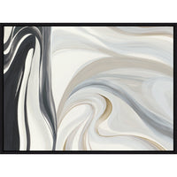 White Wave Giclee Painting by Sara Brown, abstract fluid movement in black, gray, white, and gold.