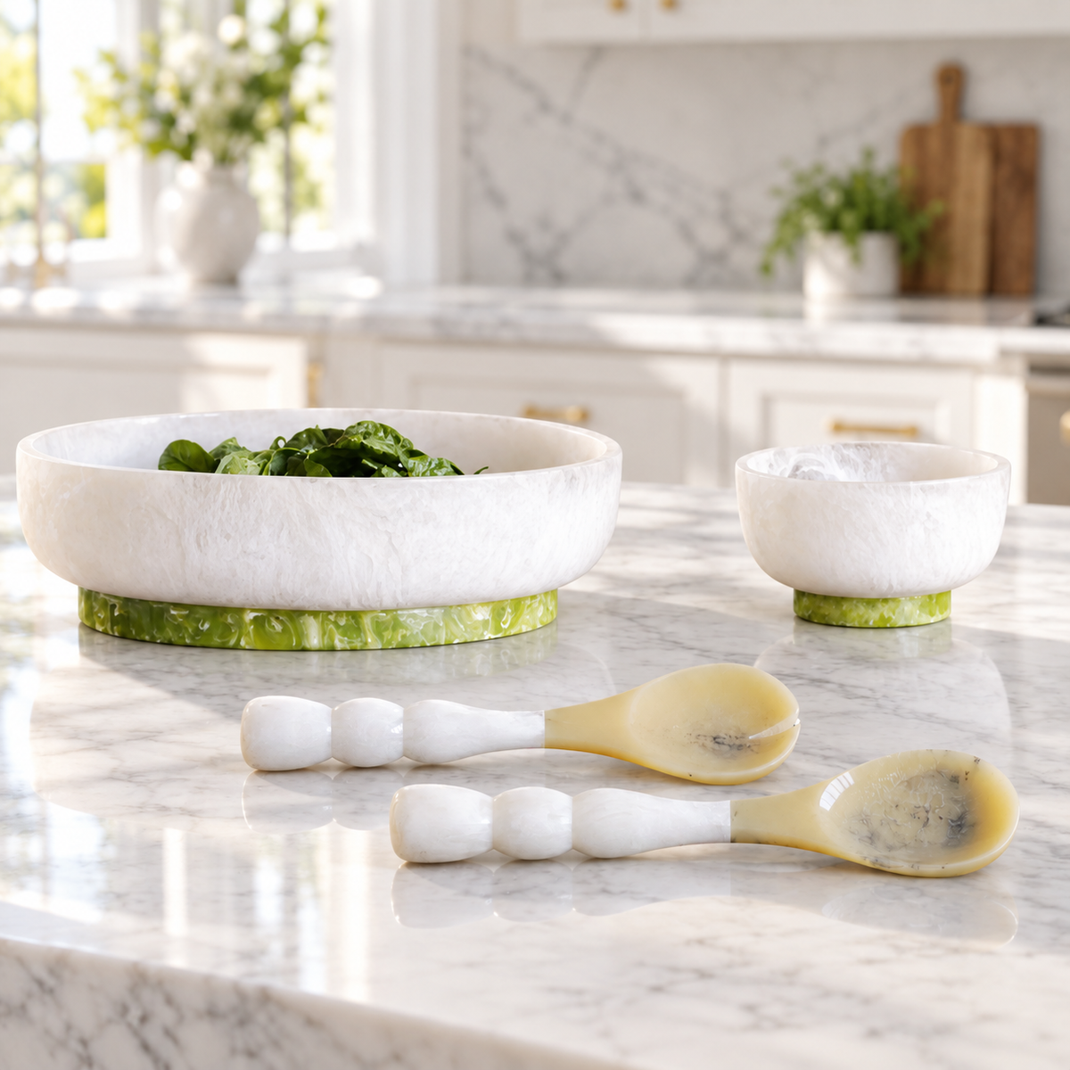 Resin White & Green Rio Large Oval Serving Bowl, view 2