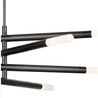 Modern Wick Chandelier in oil rubbed bronze with frosted acrylic bulb covers and linear swivel arms.