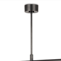 Close-up of the Wick Chandelier's oil rubbed bronze ceiling mount and suspension rod.