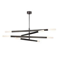 Modern Wick Chandelier in oil rubbed bronze with four swiveling arms and frosted acrylic bulb covers.