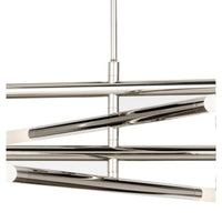 Modern Wick Chandelier with polished nickel finish, four swivel arms, and frosted acrylic bulb covers.