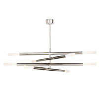 Modern Wick Chandelier with polished nickel finish, four swivel arms, and frosted acrylic bulb covers.