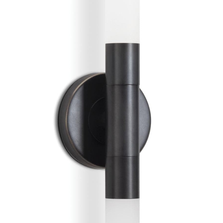 Wick Oil Rubbed Bronze Hilo Sconce, a modern 23" double-ended fixture with frosted acrylic bulb covers.