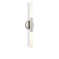 Wick Polished Nickel Hilo Sconce: modern double-ended fixture with frosted acrylic bulb covers.