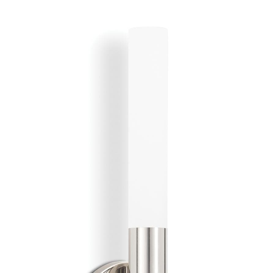 Wick Polished Nickel Hilo Sconce with frosted acrylic bulb covers, modern vertical design.