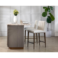 Wilbur Beige Linen Counter Stool - Stool Side View | Bone & Brass