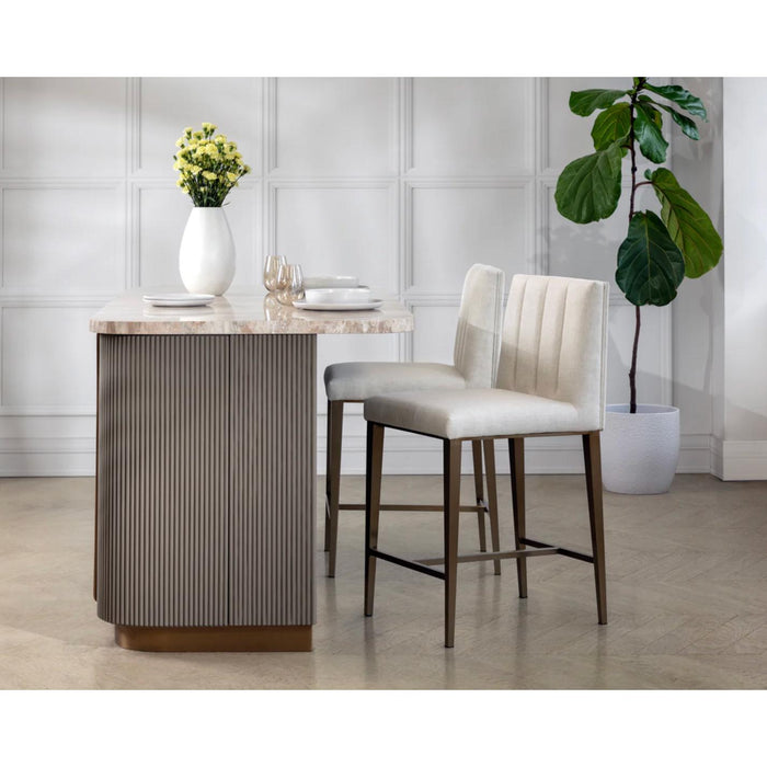 Wilbur Beige Linen Counter Stool - Stool Side View | Bone & Brass