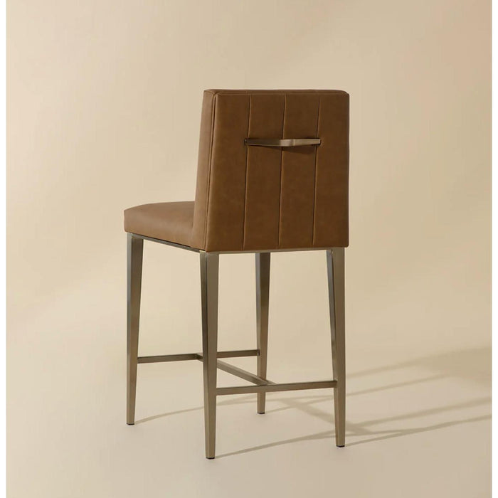 Wilbur Counter Stool - Milliken Cognac - Stool Side View | Bone & Brass