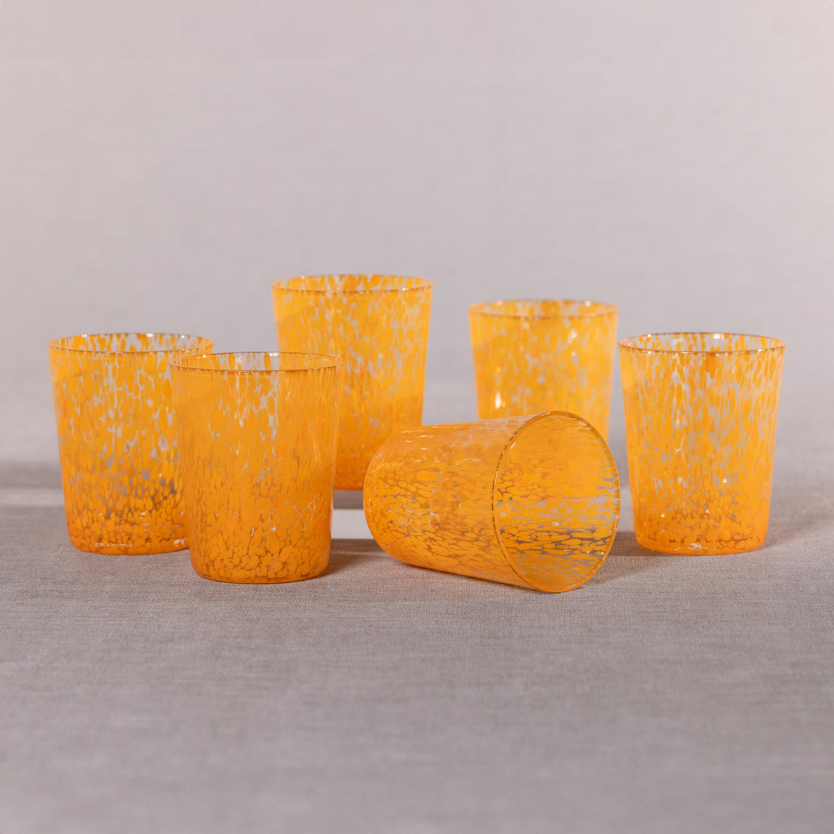 William Orange Speckled Glass Tumblers, Set 6 - Tumbler Close Up | Bone & Brass