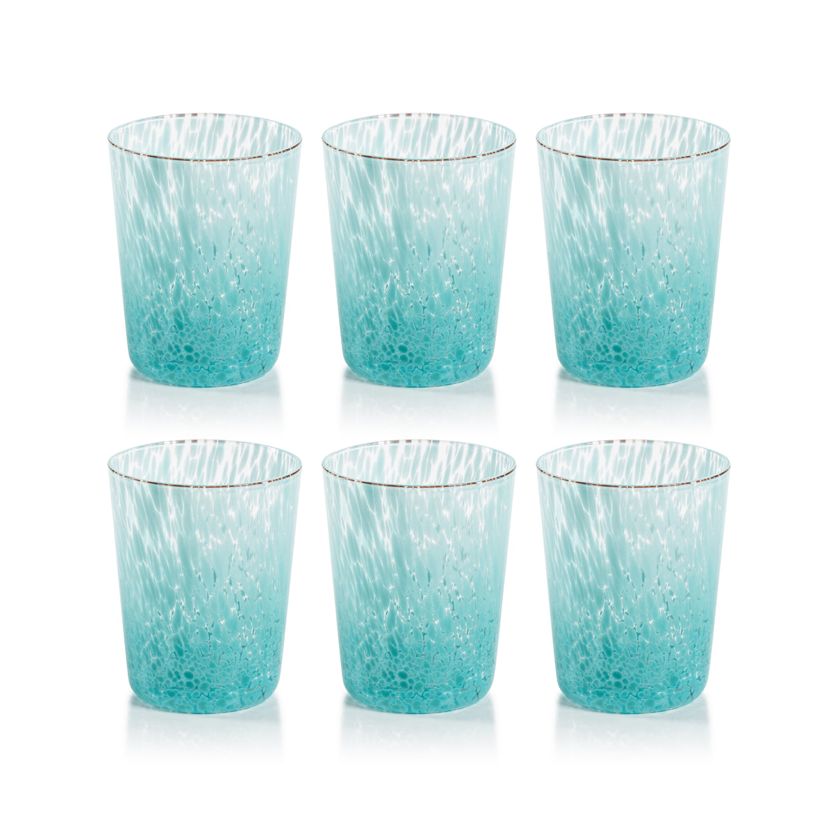 William Turquoise Speckled Glass Tumblers, Set 6 - Tumbler Side View | Bone & Brass
