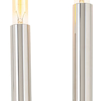 Wolfe Sconce in polished nickel with two exposed T-type bulbs, featuring clean lines and a modern design.