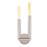 Wolfe Sconce in polished nickel, a modern wall light with two exposed T-type bulbs.