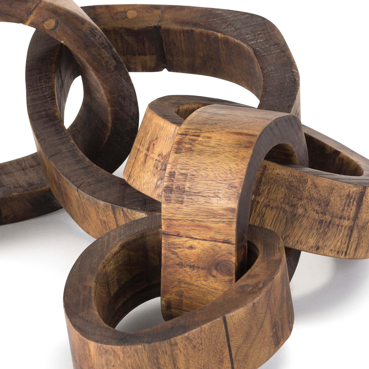 Hand-carved acacia wood chain links centerpiece, dark brown, 39" long.