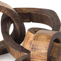 Hand-carved acacia wood chain links centerpiece with dark brown finish.