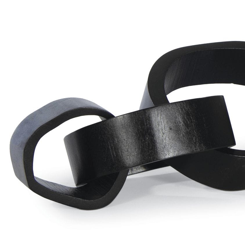 Black hand-carved acacia wood links centerpiece, a sophisticated decorative object.