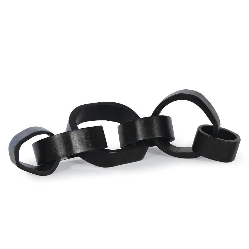 Black hand-carved acacia wood chain centerpiece with five interlocking links.