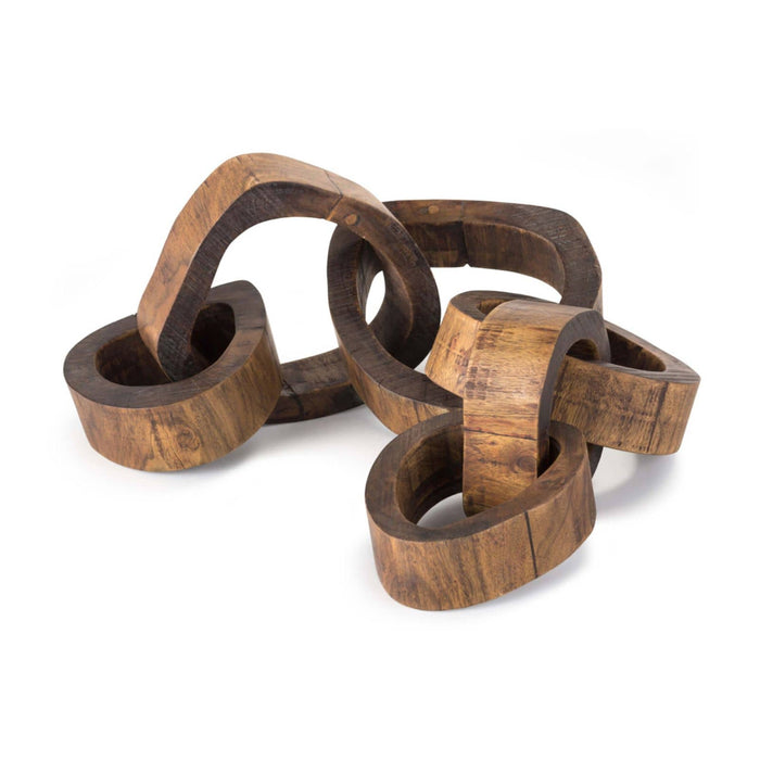 Hand-carved acacia wood links centerpiece, dark brown, 39" long, for coffee tables.