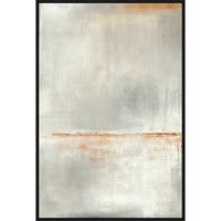 Abstract giclee painting with a light gray background, subtle orange horizon, and black frame.