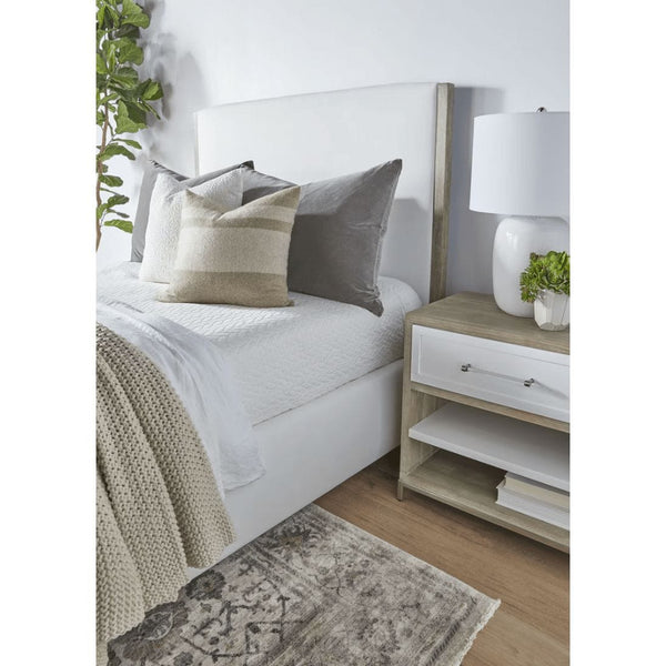 Wrenn natural gray and matte white nightstand with 1 drawer, adjustable shelf, and metal base.