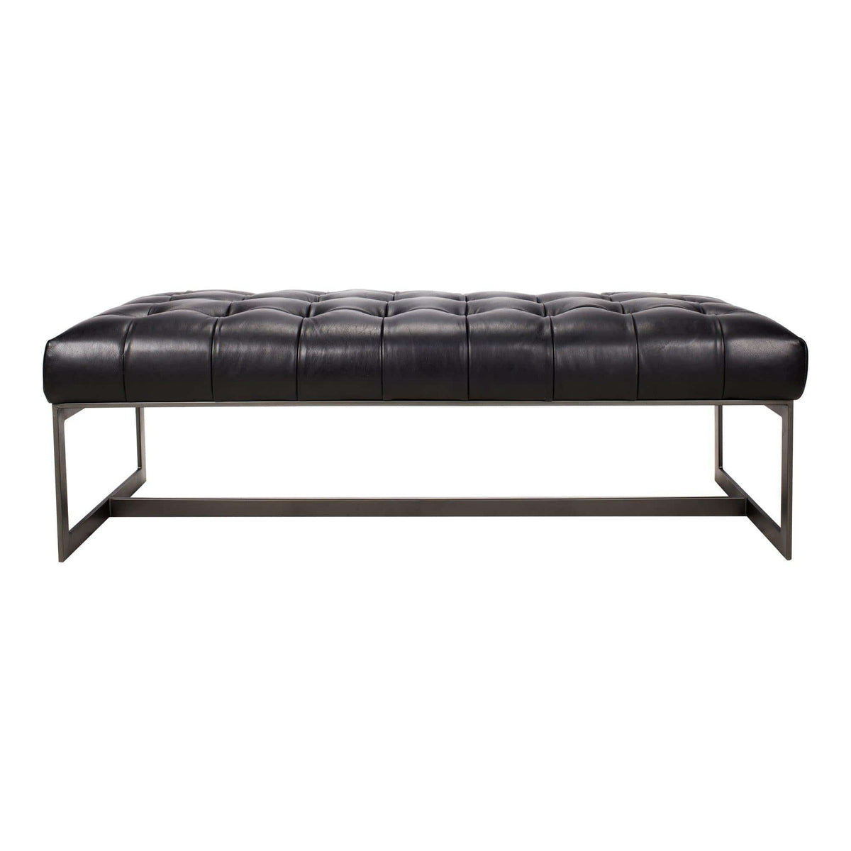 Wyatt Leather Bench Black - Ottoman Detail | Bone & Brass