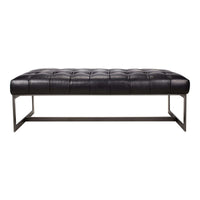 Wyatt Leather Bench Black - Ottoman Detail | Bone & Brass