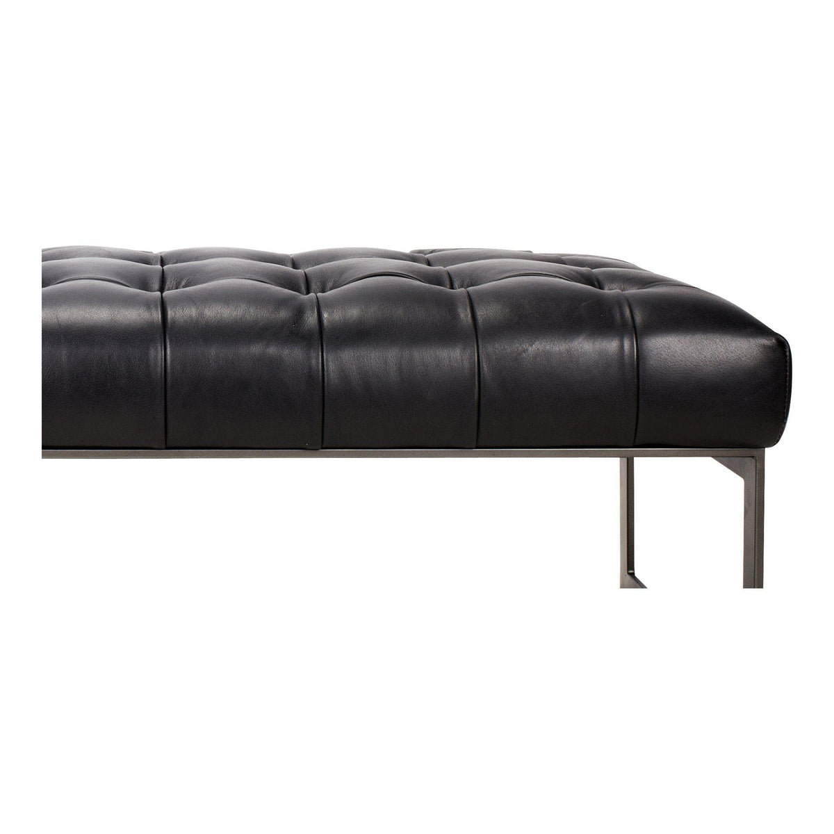 Wyatt Leather Bench Black - Ottoman Top View | Bone & Brass