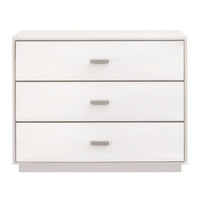 Wynn Pearl Shagreen 3-Drawer Nightstand with stainless steel trim and hardware.