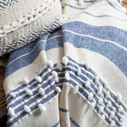 Yemaya Navy & Ivory Woven Blanket - Throw Texture Detail | Bone & Brass