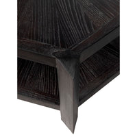 Yolanda Coffee Table, sombre finish mindi wood, square design with visible grain and lower shelf.