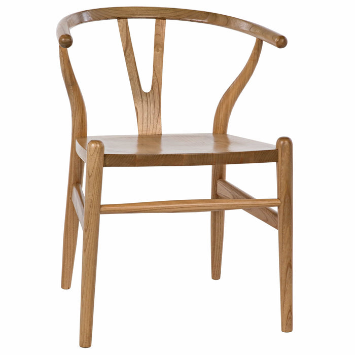 Zicara Natural Wood Dining Chair, sungkai wood with curved back and armrests, hand-carved details.