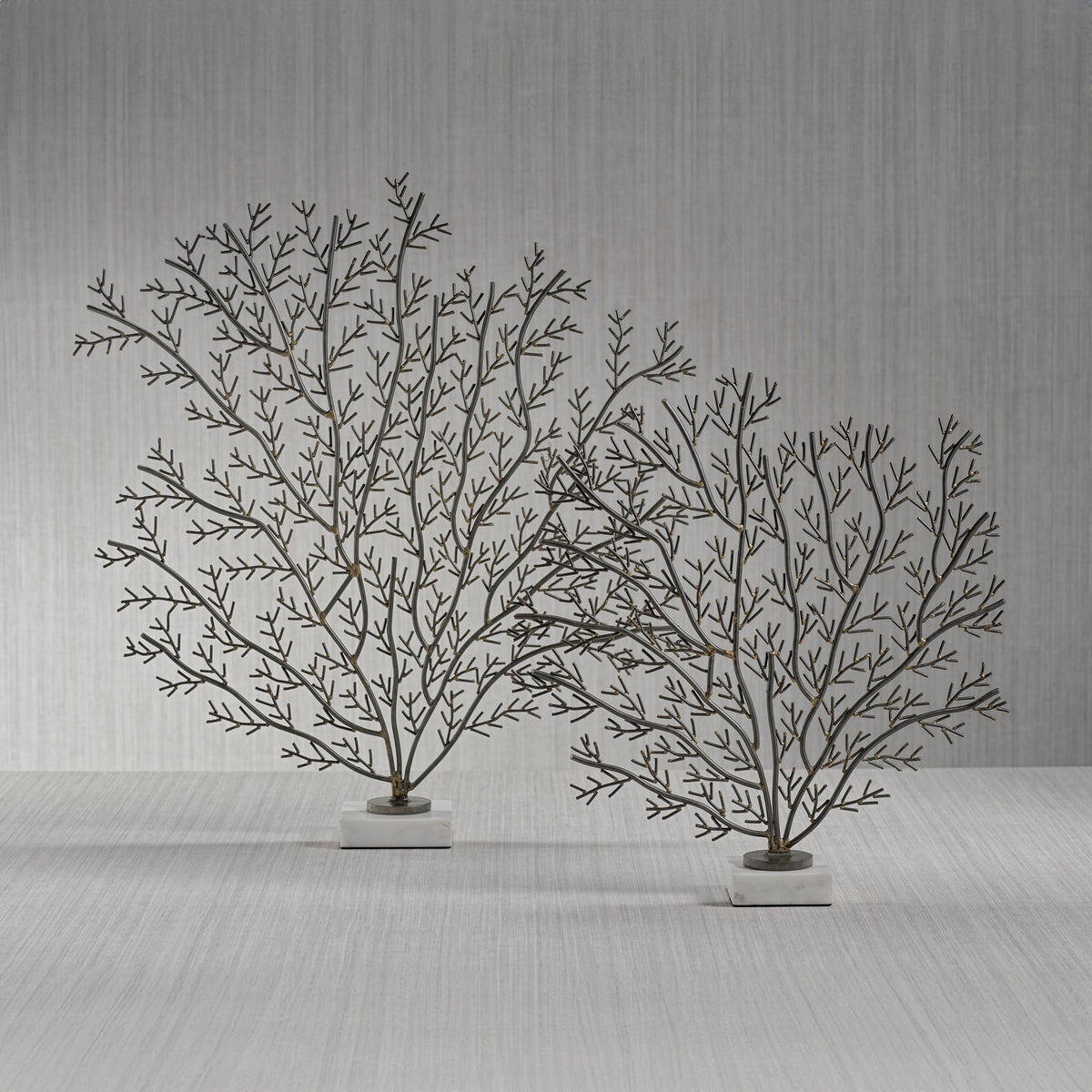 Zinc Coral Branch Metal Sculpture on Marble Base - Detail View | Bone & Brass